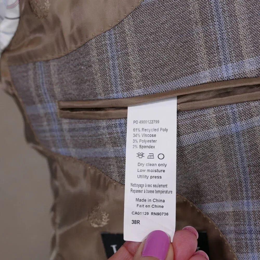 Lauren Ralph Lauren Sport Coat Blazer Mens 38R Beige Blue Plaid Two Button